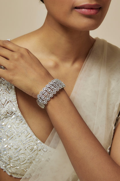 White Rhodium Finish Diamond Openable Bracelet