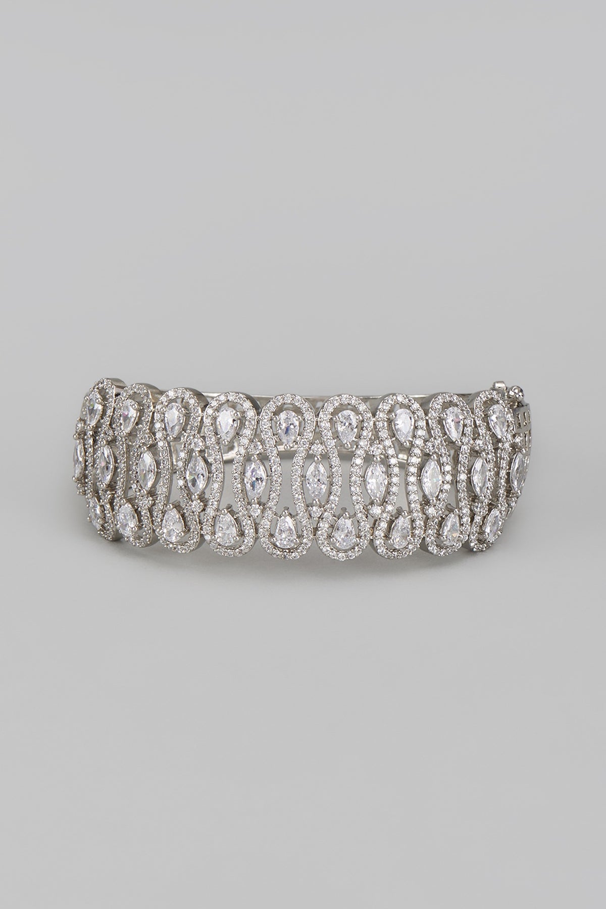 White Rhodium Finish Diamond Openable Bracelet