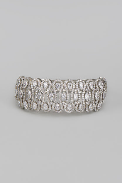 White Rhodium Finish Diamond Openable Bracelet