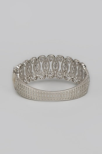 White Rhodium Finish Diamond Openable Bracelet
