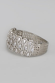 White Rhodium Finish Diamond Openable Bracelet