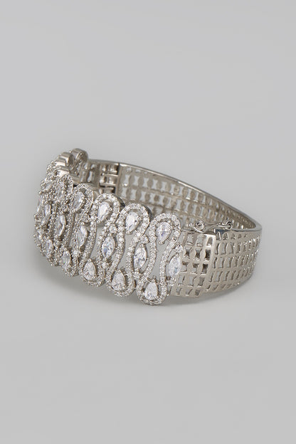 White Rhodium Finish Diamond Openable Bracelet