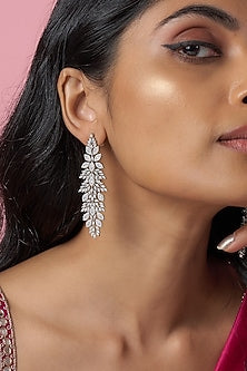 White Rhodium Finish American Diamond Dangler Earrings