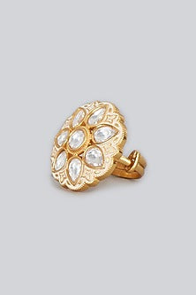 Gold Finish Kundan Polki Ring