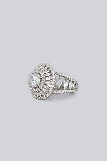 White Finish Ring With American Diamonds
