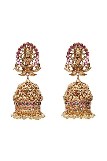 Gold Finish Synthetic Ruby Jhumka Earrings