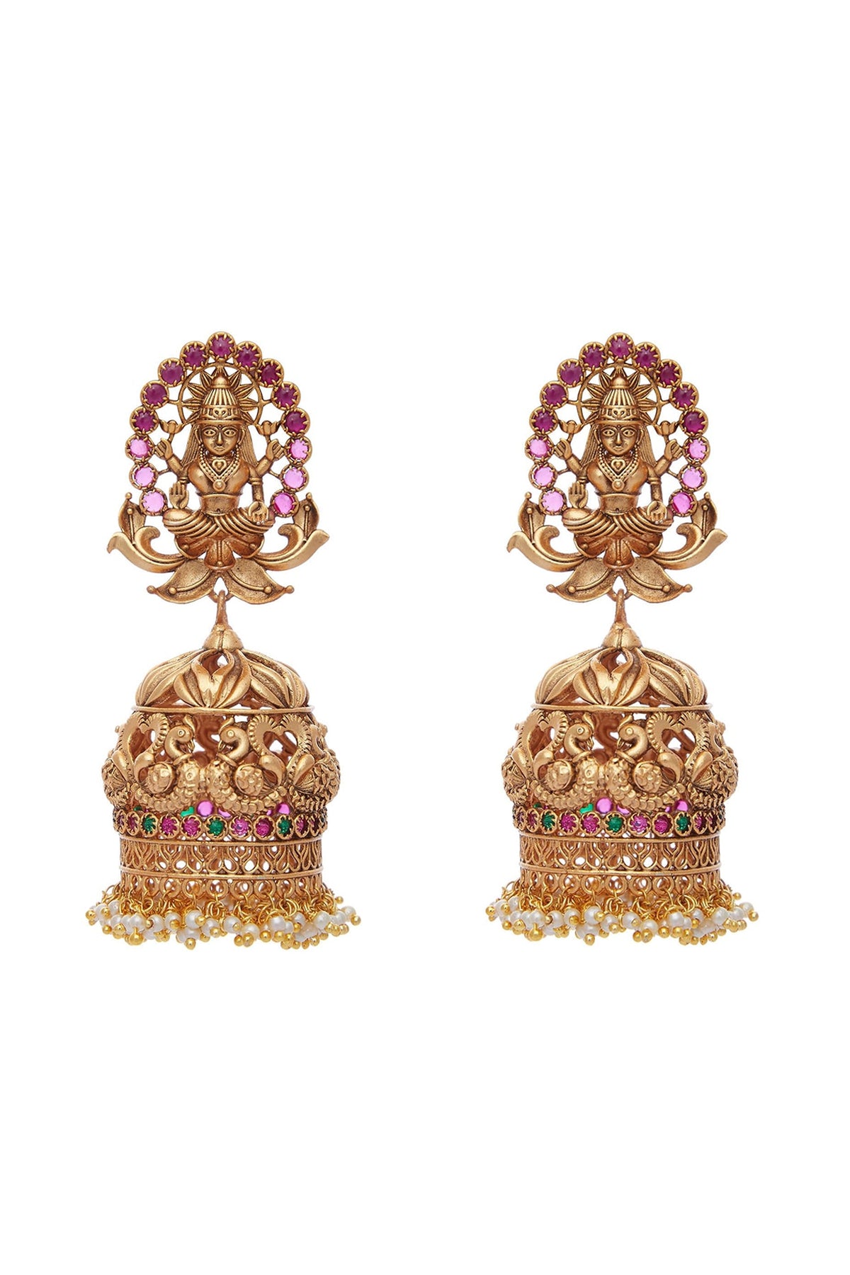 Gold Finish Synthetic Ruby Jhumka Earrings