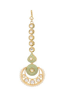 Gold Finish Chaand Maangtikka With Pearls