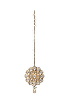 Gold Finish White Pearl Maang Tikka