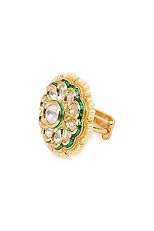 Gold Finish Kundan Polki Ring