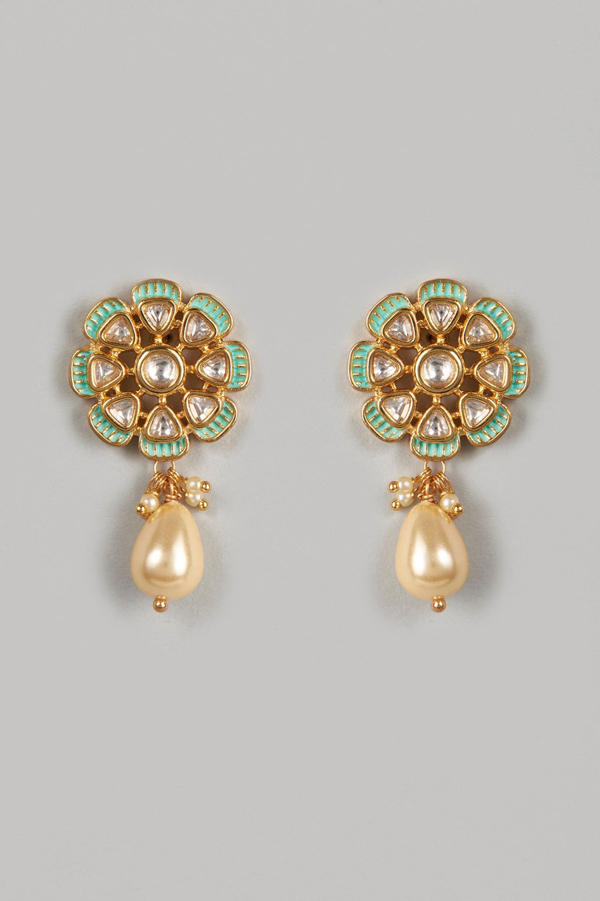 Gold Finish Kundan Polki Stud Earrings