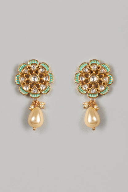 Gold Finish Kundan Polki Stud Earrings