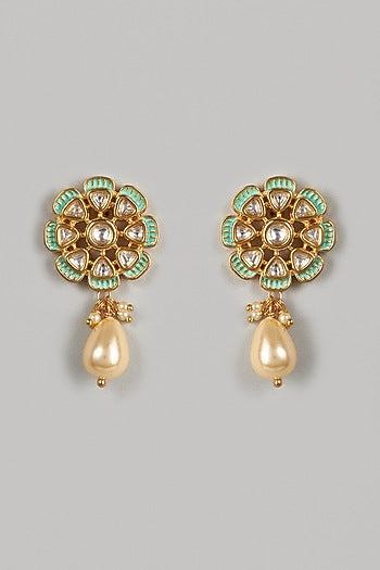 Gold Finish Kundan Polki Stud Earrings