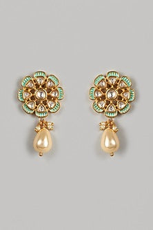 Gold Finish Kundan Polki Stud Earrings