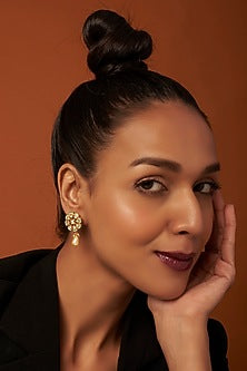 Gold Finish Kundan Polki Stud Earrings