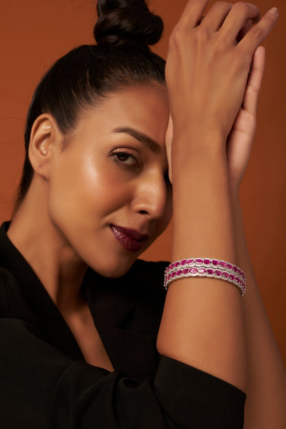 White Finish Ruby Synthetic Stones Bracelet