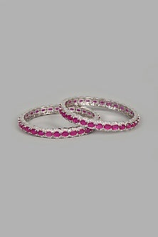White Finish Ruby Synthetic Stones Bracelet
