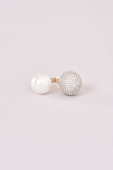 White Rhodium Finish American Diamond & Pearl Ring