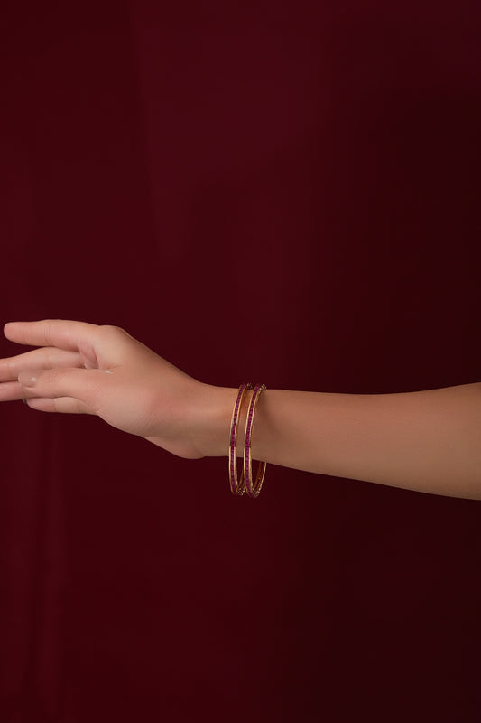 Gold Finish Synthetic Ruby Stone Bangles (Set of 2)