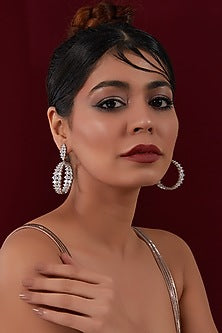 White Rhodium Finish American Diamond Dangler Earrings