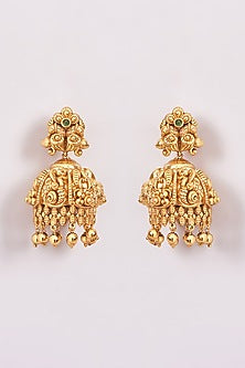 Gold Finish Beaded Temple Dangler Earrings