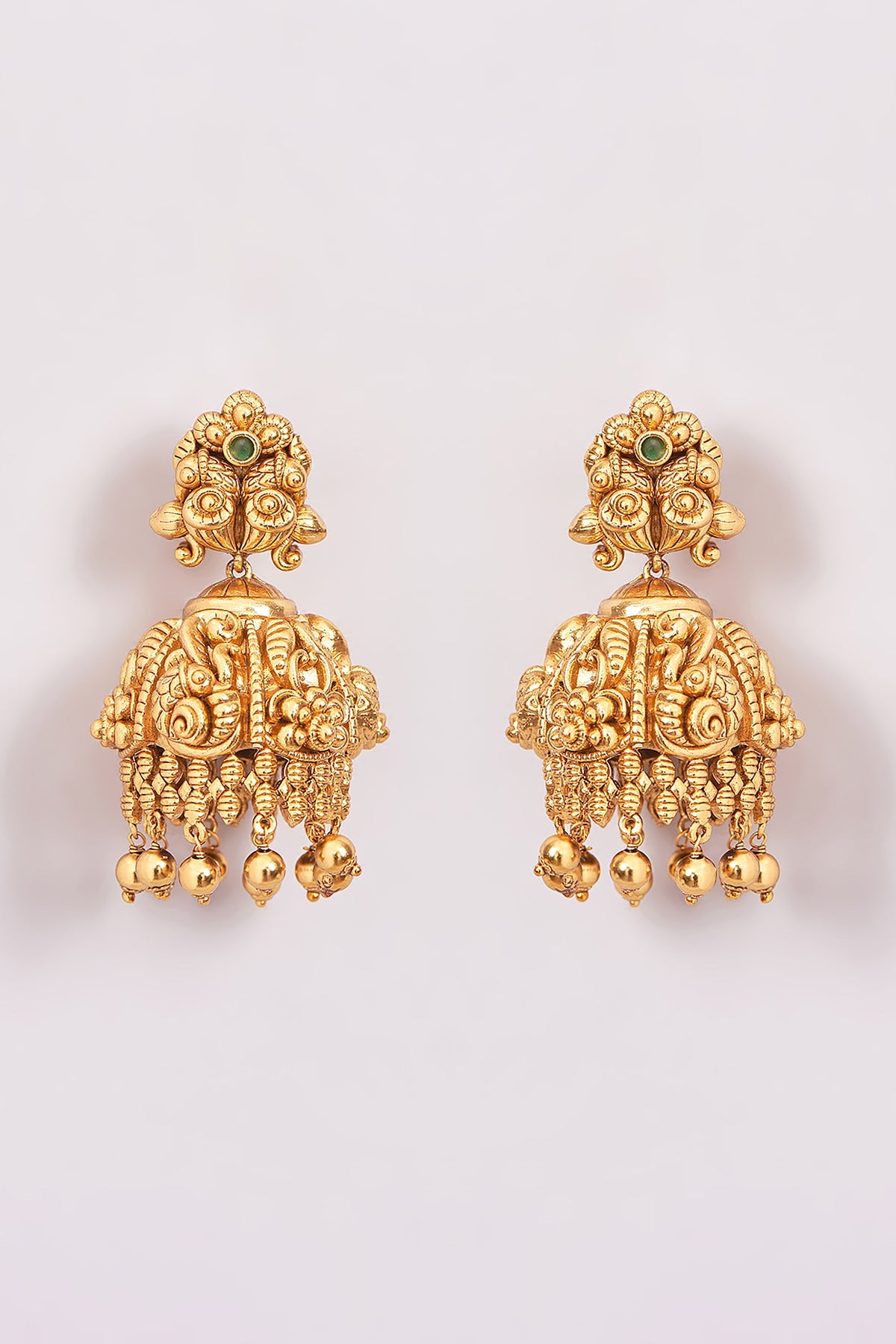 Gold Finish Beaded Temple Dangler Earrings