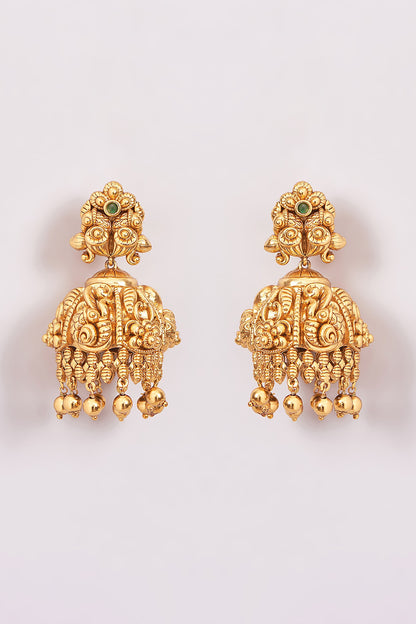 Gold Finish Beaded Temple Dangler Earrings