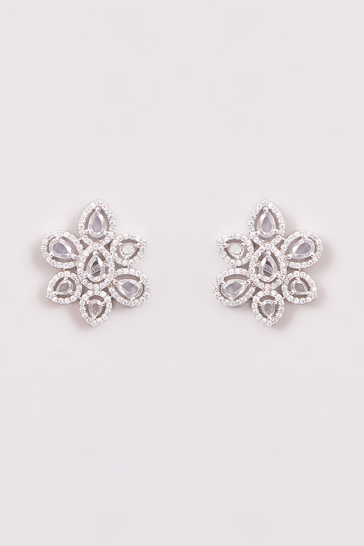 White Rhodium Finish American Diamond Stud Earrings