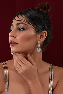 White Rhodium Finish American Diamond Dangler Earrings