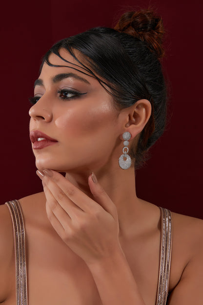 White Rhodium Finish American Diamond Dangler Earrings
