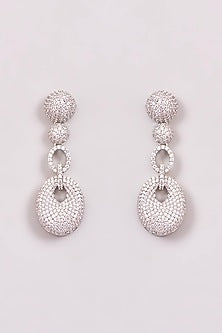 White Rhodium Finish American Diamond Dangler Earrings