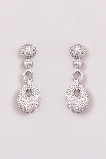 White Rhodium Finish American Diamond Dangler Earrings