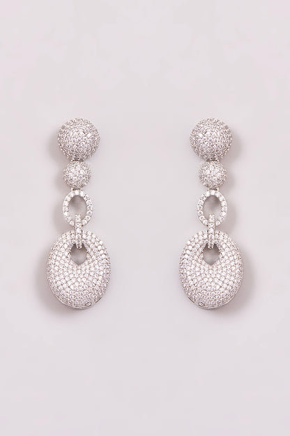 White Rhodium Finish American Diamond Dangler Earrings