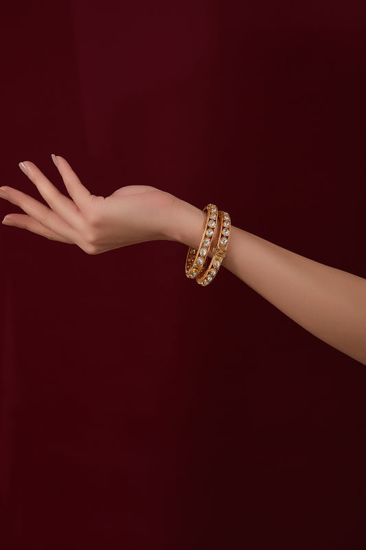 Gold Finish Kundan Polki Bangles (Set of 2)