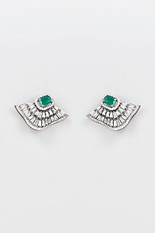 Black Rhodium Finish Emerald Stud Earrings