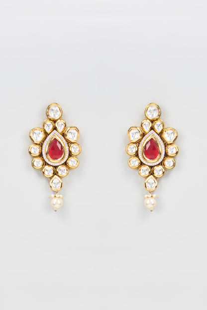 Gold Finish Kundan & Pearls Dangler Earrings