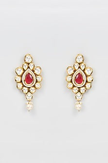 Gold Finish Kundan & Pearls Dangler Earrings