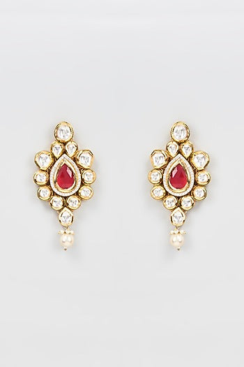 Gold Finish Kundan & Pearls Dangler Earrings