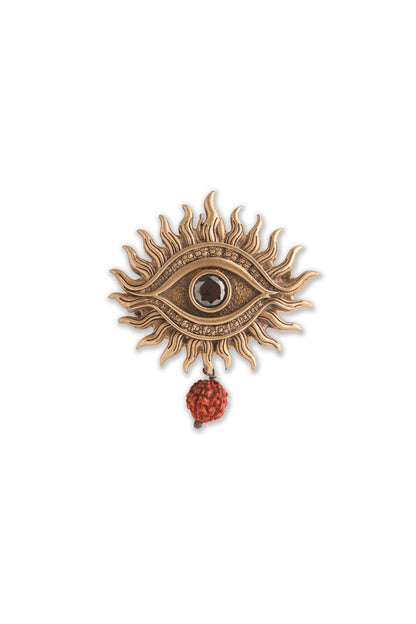 Oxidised Antique Gold Brass Mahadev Third Eye Brooch