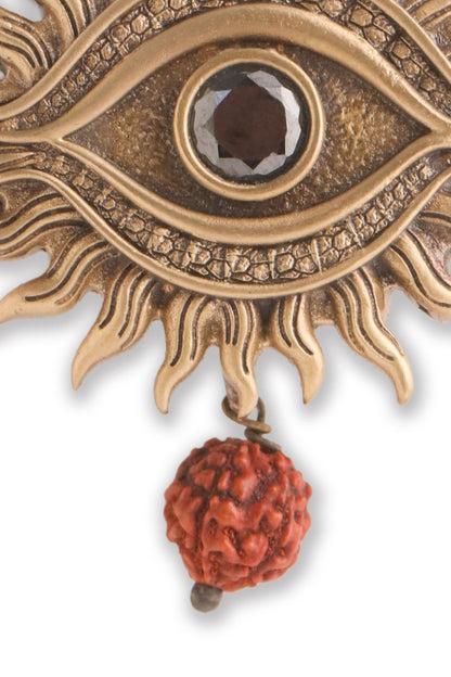 Oxidised Antique Gold Brass Mahadev Third Eye Brooch