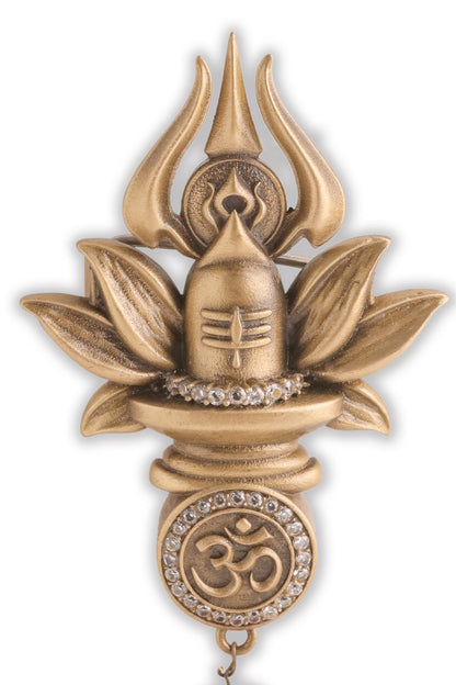 Oxidised Antique Gold Brass Sacred Shivling Emblem Brooch
