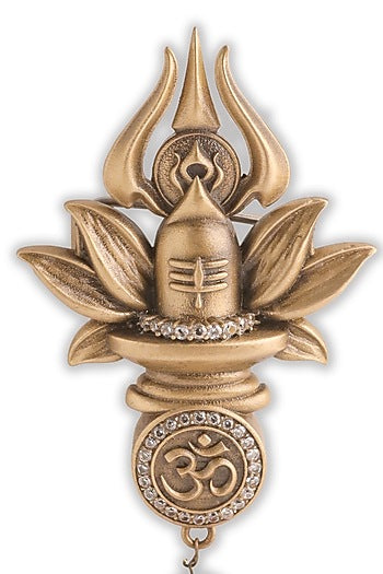 Oxidised Antique Gold Brass Sacred Shivling Emblem Brooch