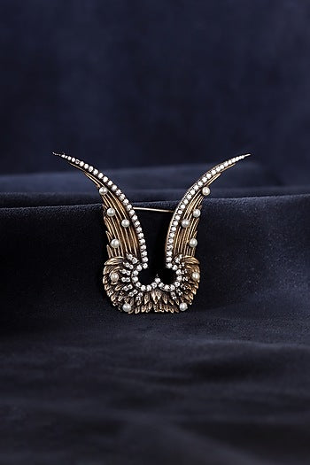 Antique Gold Finish Garuda Brooch In Brass