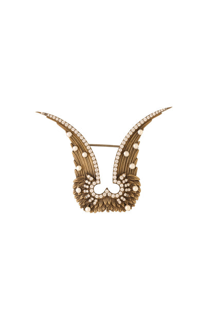 Antique Gold Finish Garuda Brooch In Brass