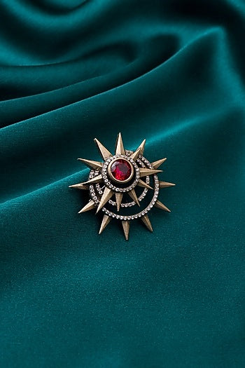 Antique Gold Finish Semi-Precious Stone Brooch