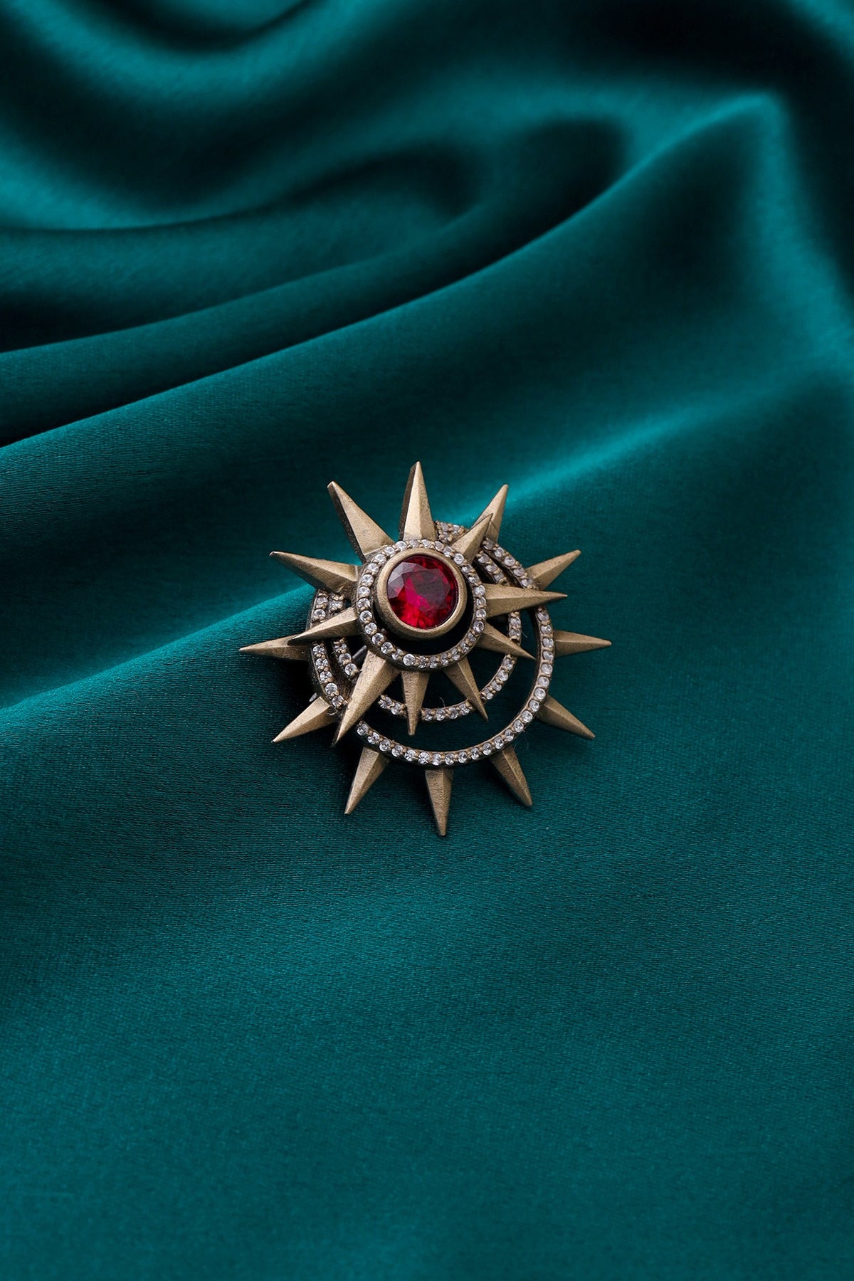 Antique Gold Finish Semi-Precious Stone Brooch