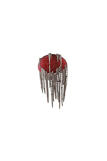 Antique Black Finish Red Dangler Brooch