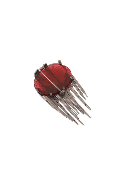Antique Black Finish Red Dangler Brooch