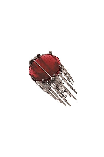 Antique Black Finish Red Dangler Brooch