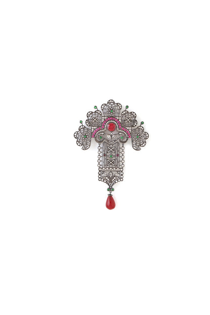 Antique Black Finish Victorian Themed Brooch
